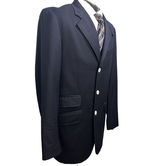 Etro Milano Italy Sz 52 IT 42 US Navy Blue 100 % Wool Jacket Blazer FLAW - Picture 4 of 16